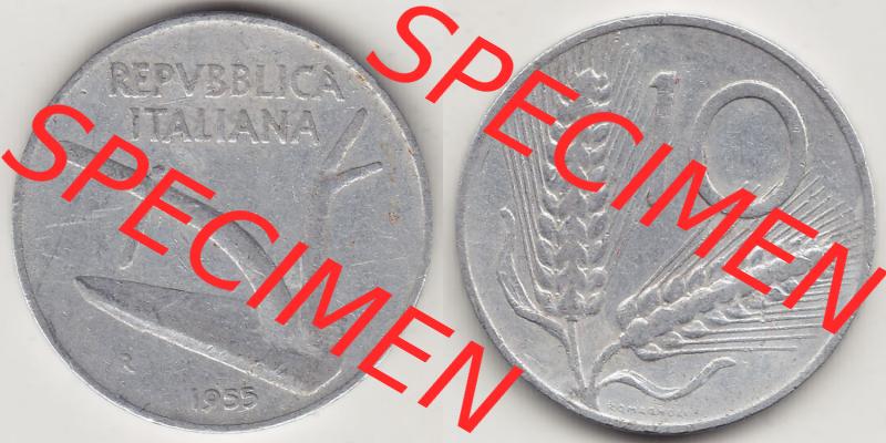 Münzen Italien / Italia Eurovorläufer, Umlaufmünze vor Euroeinführung 1951-2001, 10 Lire 1955-2. Vorderseite und Rückseite Nebeneinander einer Münze... Sammlung