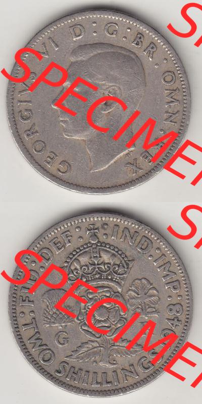 Münzen Großbritannien Eurovorläufer, Umlaufmünze vor Euroeinführung 1947-1948, 2 Schilling - Shillings 1949-2. Vorderseite und Rückseite vertikal untereinander... Sammlung