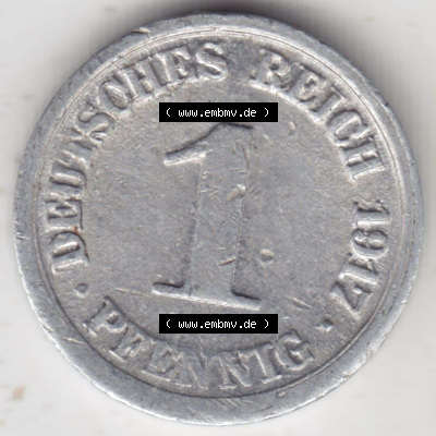 Münzen Deutschland 1918-1932 Weimarer Republik 1916-1918, 1 Pfennig F, 1917 VI. (1) Sammlung