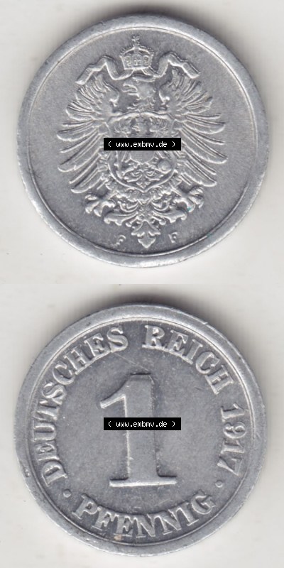 Münzen Deutschland 1918-1932 Weimarer Republik 1916-1918, 1 Pfennig F, 1917 II (4) Sammlung
