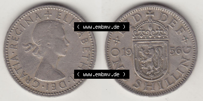 Münzen Großbritannien Eurovorläufer, Umlaufmünze vor Euroeinführung 1954-1970, 1 Schilling - Shilling, 1956 (Stück 1) Wappen... Sammlung