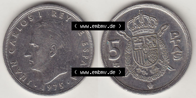 Münzen Spanien / España Eurovorläufer, Umlaufmünze vor Euroeinführung 1975-1980, 5 Peseten PTAS 1980 (Stück 3), REY - König... Sammlung