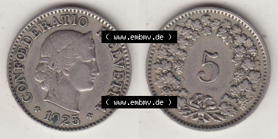 Münzen Schweiz Eurovorläufer, Umlaufmünze 1879-1980, 5 Rappen 1925 Helvetica (3) Sammlung