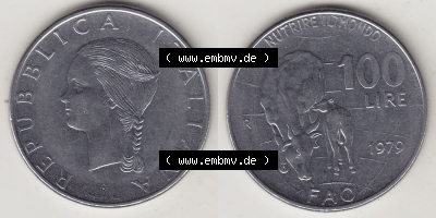 Münzen Italien / Italia Eurovorläufer, Gedenkmünze vor Euroeinführung 1979-1979, 100 Lire, Ernährungs- und Landwirtschafts-... Sammlung