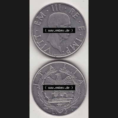 Münzen Italien / Italia Eurovorläufer, Umlaufmünze vor Euroeinführung 1939-1943, 2 Lire, Lira, Viktor Emanuael III., G ROMAGNOLI VITT EMAN III... Sammlung