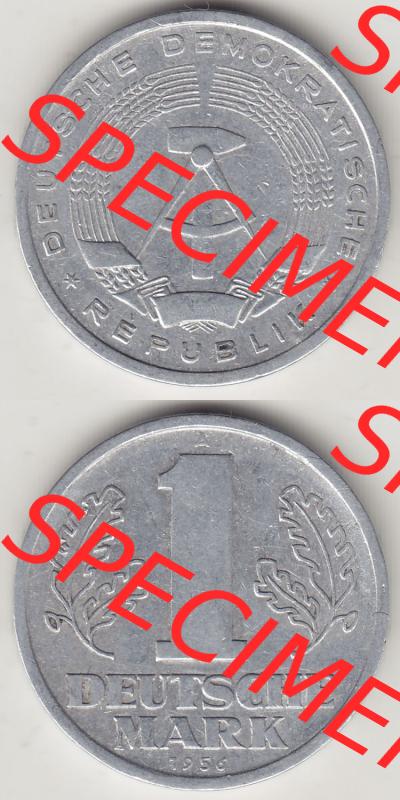 Münzen Deutschland DDR 1956-1963, A 1 Deutsche Mark 1956-1. Vorderseite und Rückseite Vertikal Untereinander, passend für Mobile-Geräte, einer 1 Mark Münze... Sammlung