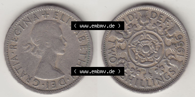 Münzen Großbritannien Eurovorläufer, Umlaufmünze vor Euroeinführung 1954-1970, 2 Schilling - Shillings 1956 (Stück 1). Vorderseite... Sammlung