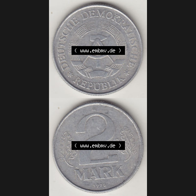 Münzen Deutschland DDR 1972-1990, A 2 Mark 1978. Vorderseite und Rückseite Vertikal Untereinander, passend für Mobile-Geräte, einer 2 Mark Münze /... Sammlung