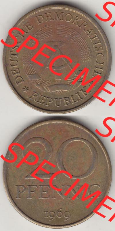 Münzen Deutschland DDR 1969-1990, 20 Pfennig 1969-2, DDR-Telefonmünze. Vorderseite und Rückseite Vertikal Untereinander, passend für Mobile-Geräte,... Sammlung