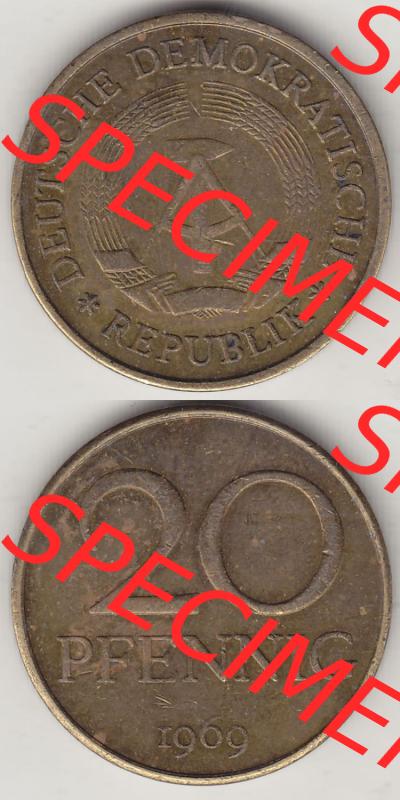 Münzen Deutschland DDR 1969-1990, 20 Pfennig 1969-5, DDR-Telefonmünze. Vorderseite und Rückseite Vertikal Untereinander, passend für Mobile-Geräte,... Sammlung