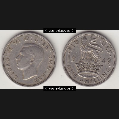 Münzen Großbritannien Eurovorläufer, Umlaufmünze vor Euroeinführung 1949-1951, 1 One Schilling - Shilling, 1949-1 Stehender Löwe auf Krone. Vorderseite... Sammlung