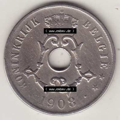 Münzen Belgien Eurovorläufer, Umlaufmünze vor Euroeinführung 1908-1908, 25 Centime - Cen - BELGIË (1) Sammlung