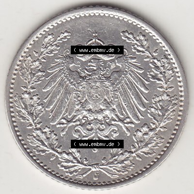 Münzen Deutschland 1871-1918 Kaiserreich Silbermünze 1905-1919, 1/2 Mark J 1915. Vorderseite einer Münze aus dem deutschen... Sammlung