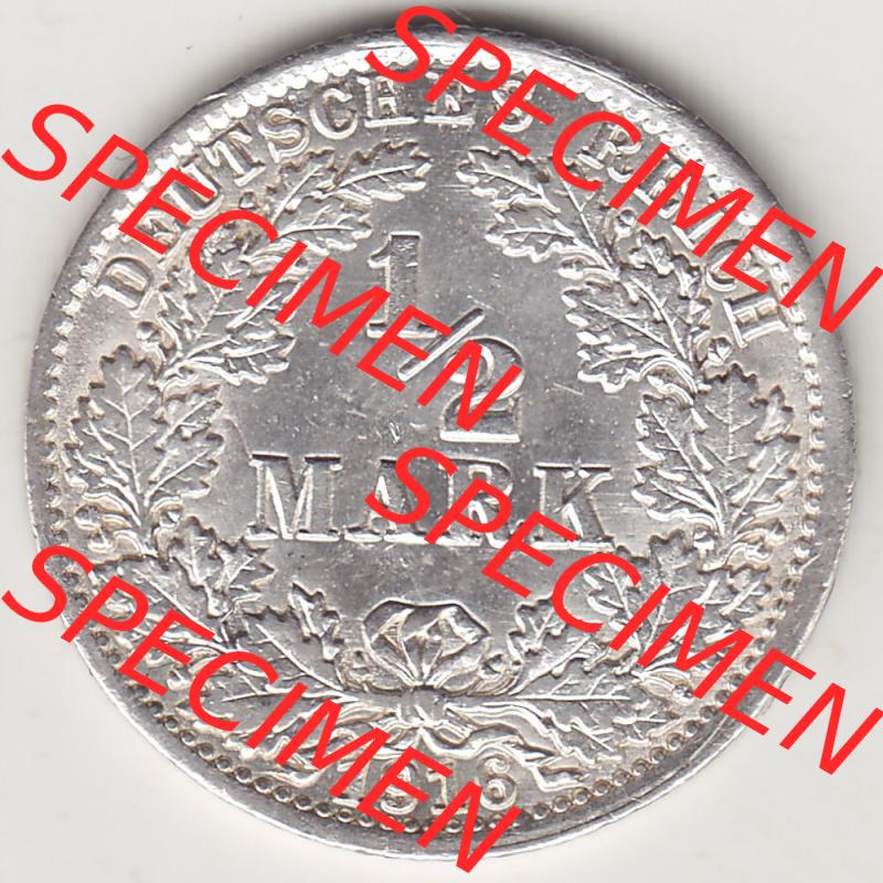 Münzen Deutschland 1871-1918 Kaiserreich Silbermünze 1905-1919, 1/2 Mark A 1916. Rückseite einer Münze aus dem Deutschen Kaiserreich in Europa als Digitales Bild /... Sammlung