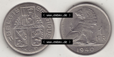 Alte Münzen KMS Belgien, Kursmünzensatz - Zusammenstellung 1938-1940, mit Münze 1939-1940, 1 FR, Franken, BELGIE - BELGIQUE... Sammlung