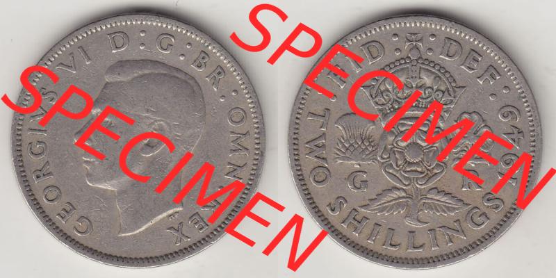 Münzen Großbritannien Eurovorläufer, Umlaufmünze vor Euroeinführung 1949-1951, 2 Schilling - Shillings 1949-1. Vorderseite und Rückseite horizontal nebeneinander... Sammlung