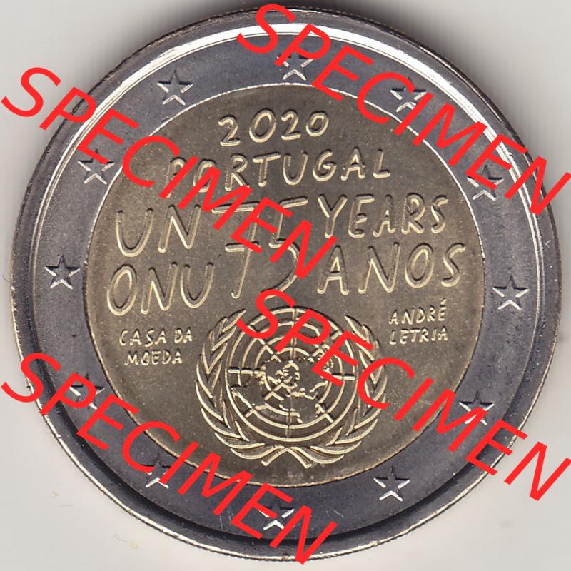 Münzen Euromünzen 2020 Portugal 2020-2020, 2 Euro 75 Jahre UNO Vereinte Nationen. 2 Euro Gedenkmünze, gültiges Zahlungsmittel in allen Eurostaaten / Euroländern.... Sammlung