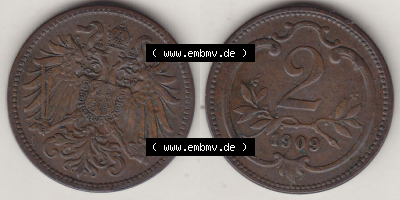Münzen Österreich / Austria Eurovorläufer, Umlaufmünze vor Euroeinführung 1892-1915, 2 Heller 1909 (3) Sammlung