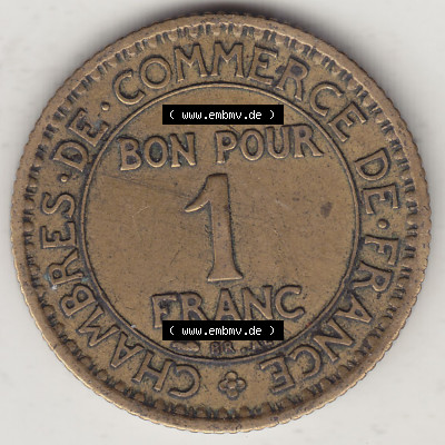 Münzen Frankreich Eurovorläufer, Umlaufmünze vor Euroeinführung 1922-1927, 1 Franken, BON POUR One Franc, 1922 (Stück 2)... Sammlung