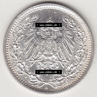 Münzen Deutschland 1871-1918 Kaiserreich Silbermünze 1905-1919, 1/2 Mark A 1915. Vorderseite einer Münze aus dem deutschen... Sammlung