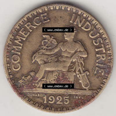 Münzen Frankreich Eurovorläufer, Umlaufmünze vor Euroeinführung 1920-1927, 2 Franken 1925 (Stück 1), BON POUR 2 FRANCS CHAMBRES... Sammlung