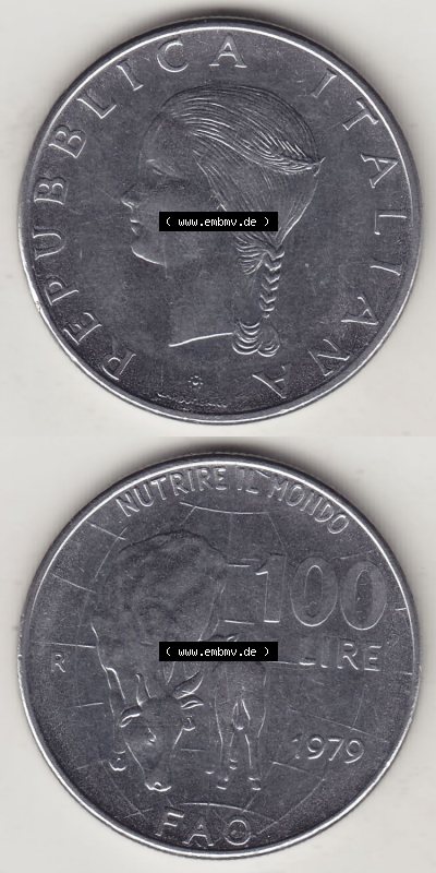 Münzen Italien / Italia Eurovorläufer, Gedenkmünze vor Euroeinführung 1979-1979, 100 Lire, Ernährungs- und Landwirtschafts-... Sammlung