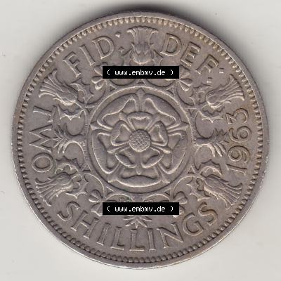 Münzen Großbritannien Eurovorläufer, Umlaufmünze vor Euroeinführung 1954-1970, 2 Schilling - Shillings 1963-1. Rückseite einer Münze aus Großbritannien... Sammlung