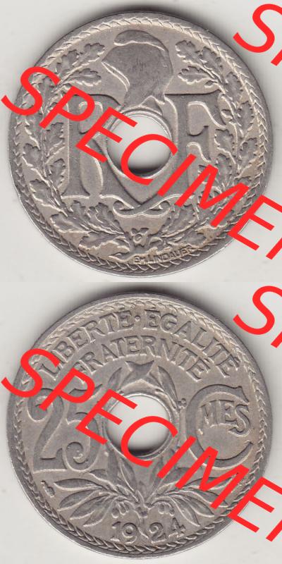 Münzen Frankreich Eurovorläufer, Umlaufmünze vor Euroeinführung 1917-1937, 25 Cmes, Centimes 1924-1 LIBERTE EGALITE FRATERNITE. Rückseite und Vorderseite... Sammlung
