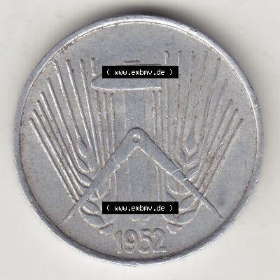 Münzen Deutschland DDR 1952-1953, A 5 Pfennig 1952-1. Vorderseite einer Münze aus der ehemaligen DDR in Europa als Digitales Bild / Bildmaterial zum Herunterladen für Sammler... Sammlung
