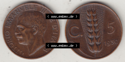 Münzen Italien / Italia Eurovorläufer, Umlaufmünze vor Euroeinführung 1919-1937, 5 Centesimi, Cent, Viktor Emanuel III. A.... Sammlung