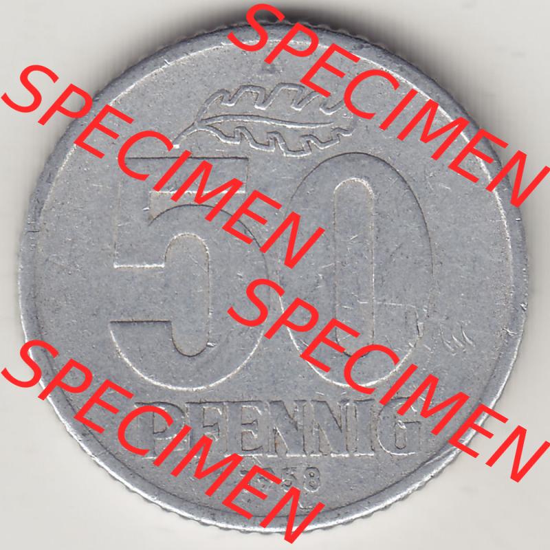 Münzen Deutschland DDR 1958-1990, A 50 Pfennig 1958-2 der DDR-Mark. Rückseite einer 50 Pfennig Münze / Umlaufmünze aus Deutschland der ehemaligen DDR in Europa als... Sammlung