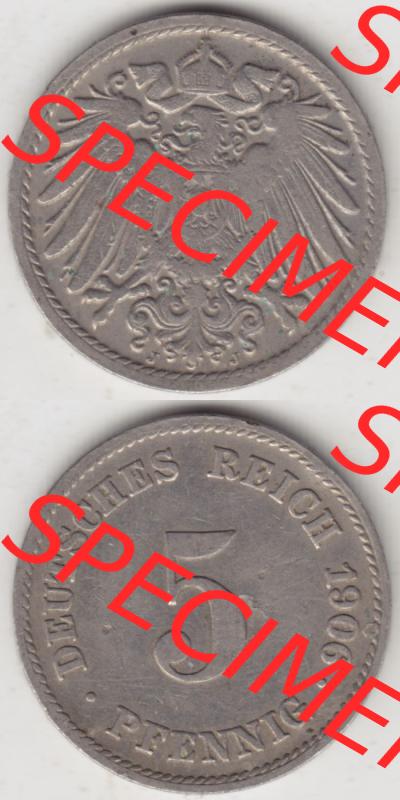 Münzen Deutschland 1871-1918 Kaiserreich 1890-1915, 5 Pfennig J, 1906 (4) Sammlung