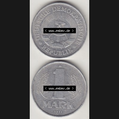 Münzen Deutschland DDR 1972-1990, A 1 Mark 1977-1. Vorderseite und Rückseite Vertikal Untereinander, passend für Mobile-Geräte, einer 1 Mark Münze /... Sammlung