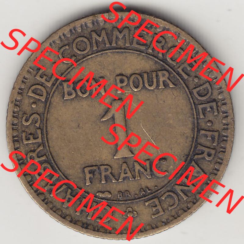 Münzen Frankreich Eurovorläufer, Umlaufmünze vor Euroeinführung 1920-1927, 1 Franken BON POUR 1 FRANC 1924-2. Rückseite einer Münze aus Europa als Digitales... Sammlung