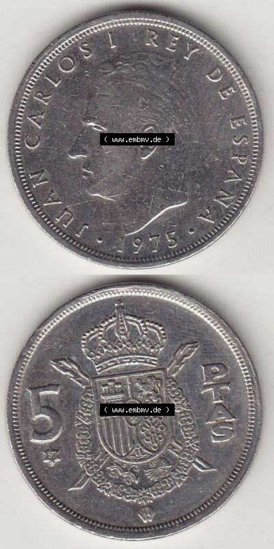 Münzen Spanien / España Eurovorläufer, Umlaufmünze vor Euroeinführung 1975-1980, 5 Peseten PTAS 1980 (Stück 3), REY - König... Sammlung