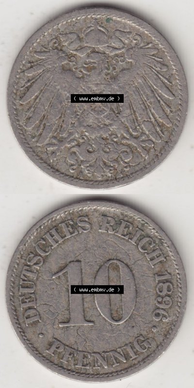 Münzen Deutschland 1871-1918 Kaiserreich 1890-1916, 10 Pfennig A, 1896 (4) Sammlung