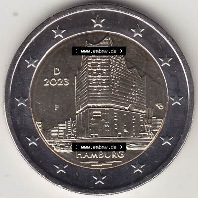 Münzen Euromünzen 2023, Deutschland / BRD 2 Euro Gedenkmünze 2023, Mzz. Münzzeichen F Bundesland Hamburg. 2 Euro Gedenkmünzen Bundesland / Stadt... Sammlung