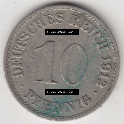 Münzen Deutschland 1871-1918 Kaiserreich 1890-1916, 10 Pfennig A, 1912 (1) Sammlung