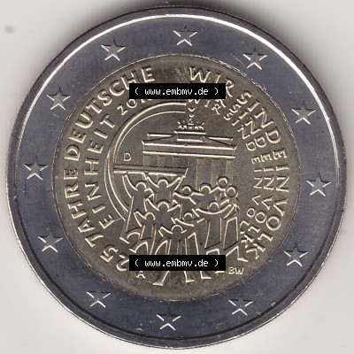 Münzen Euromünzen 2015, Deutschland / BRD 2 Euro Gedenkmünze 2015 mit Mzz. / Münzzeichen A 25 Jahre Deutsche Einheit - Wir... Sammlung