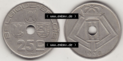 Alte Münzen KMS Belgien, Kursmünzensatz - Zusammenstellung 1938-1940, mit Münze 1938-1939, 25 C, Centime, BELGIQUE - BELGIE... Sammlung