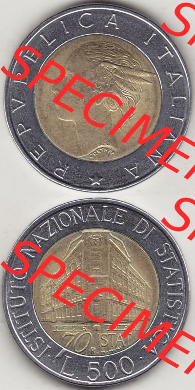 Münzen Italien / Italia Eurovorläufer, Gedenkmünze vor Euroeinführung 1996-1996, 500 Lire, 70 Jahre Nationales Institut für Statistik (1926-1996),... Sammlung