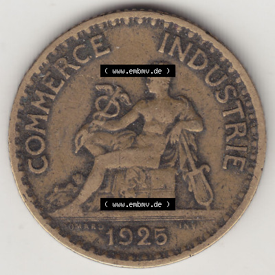 Münzen Frankreich Eurovorläufer, Umlaufmünze vor Euroeinführung 1920-1927, 1 Franken BON POUR 1 FRANC 1925. Vorderseite einer... Sammlung