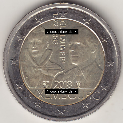 Münzen Euromünzen 2018 Luxemburg 2018-2018, 2 Euro 175. Todestag Großherzog Wilhelm I.. 2 Euro Gedenkmünze, gültiges Zahlungsmittel... Sammlung