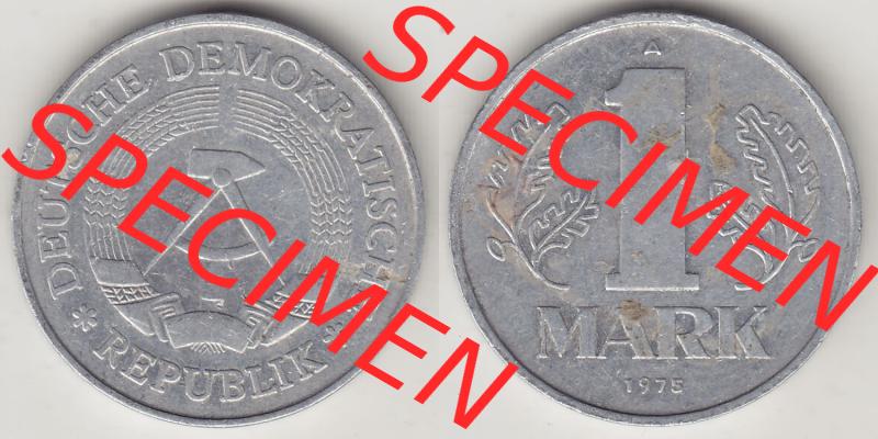 Münzen Deutschland DDR 1972-1990, A 1 Mark 1975. Vorderseite und Rückseite Nebeneinander einer 1 Mark Münze / Umlaufmünze aus Deutschland der ehemaligen DDR in Europa... Sammlung