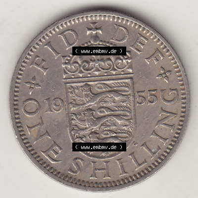 Münzen Großbritannien Eurovorläufer, Umlaufmünze vor Euroeinführung 1954-1970, 1 Schilling - Shilling, 1955 (Stück 2) Wappen... Sammlung