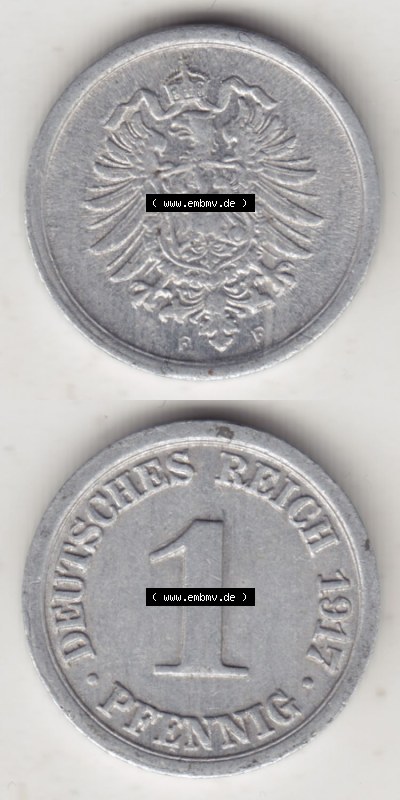 Münzen Deutschland 1918-1932 Weimarer Republik 1916-1918, 1 Pfennig F, 1917 III (4) Sammlung