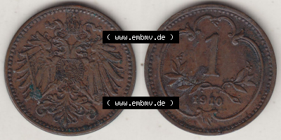 Münzen Österreich / Austria Eurovorläufer, Umlaufmünze vor Euroeinführung 1892-1916, 1 Heller 1910 (3) Sammlung