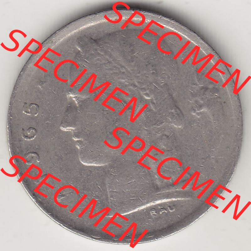 Münzen Belgien Eurovorläufer, Umlaufmünze vor Euroeinführung 1950-1988, 1 FR-Franken 1965 Belgique. Rückseite einer Münze aus Europa als Digitales Bild... Sammlung