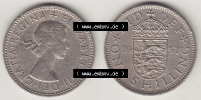 Münzen Großbritannien Eurovorläufer, Umlaufmünze vor Euroeinführung 1954-1970, 1 Schilling - Shilling, 1957 (Stück 1) Wappen... Sammlung