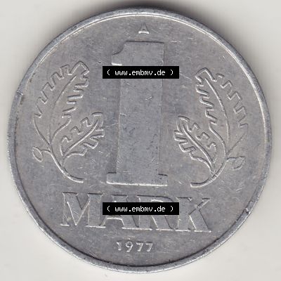 Münzen Deutschland DDR 1972-1990, A 1 Mark 1977-1. Rückseite einer 1 Mark Münze / Umlaufmünze aus Deutschland der ehemaligen DDR in Europa als Digitales Bild /... Sammlung